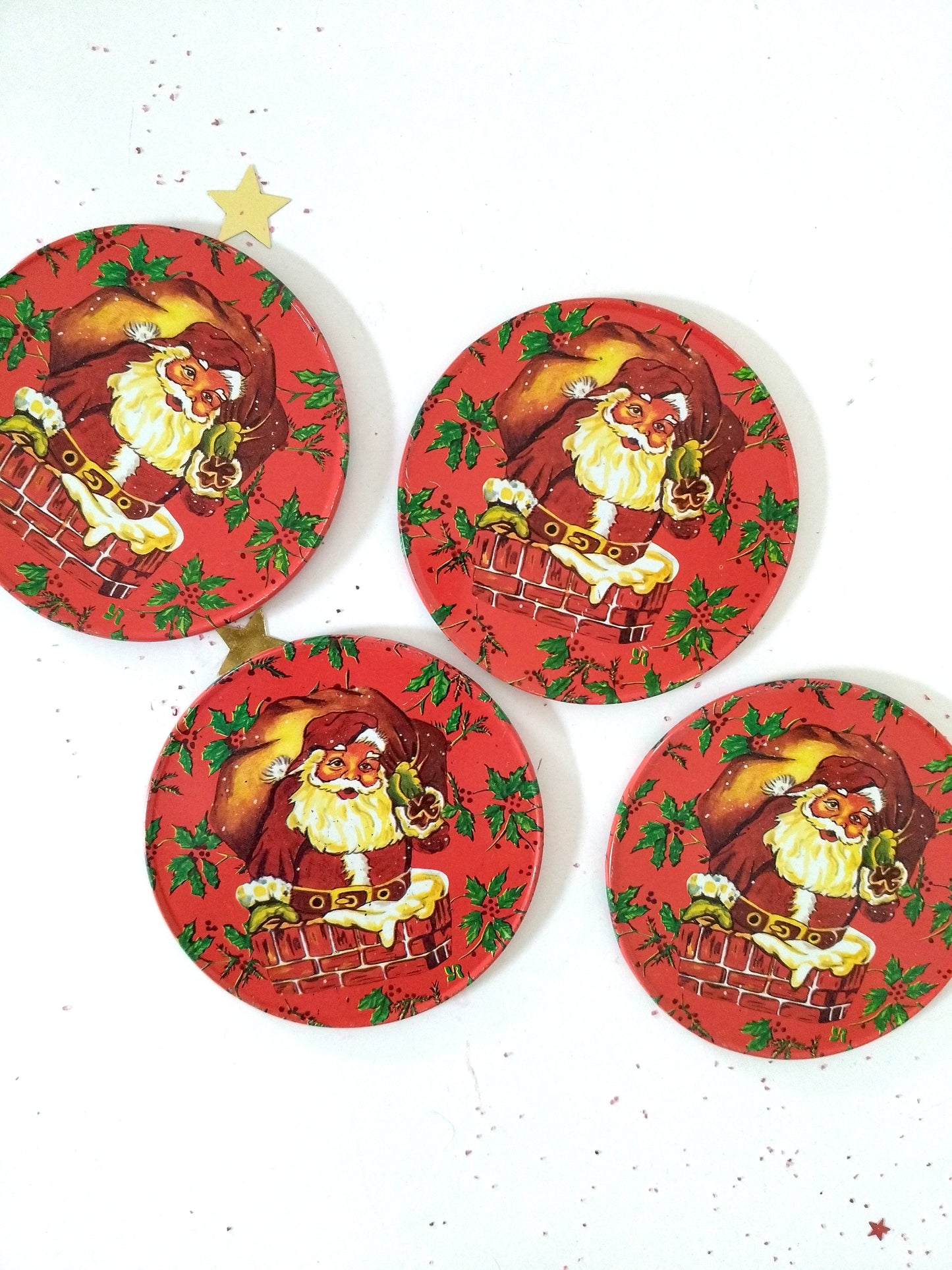 Mini plateau et 4 sous-verres métalliques de Noël publicitaires Yves Rocher