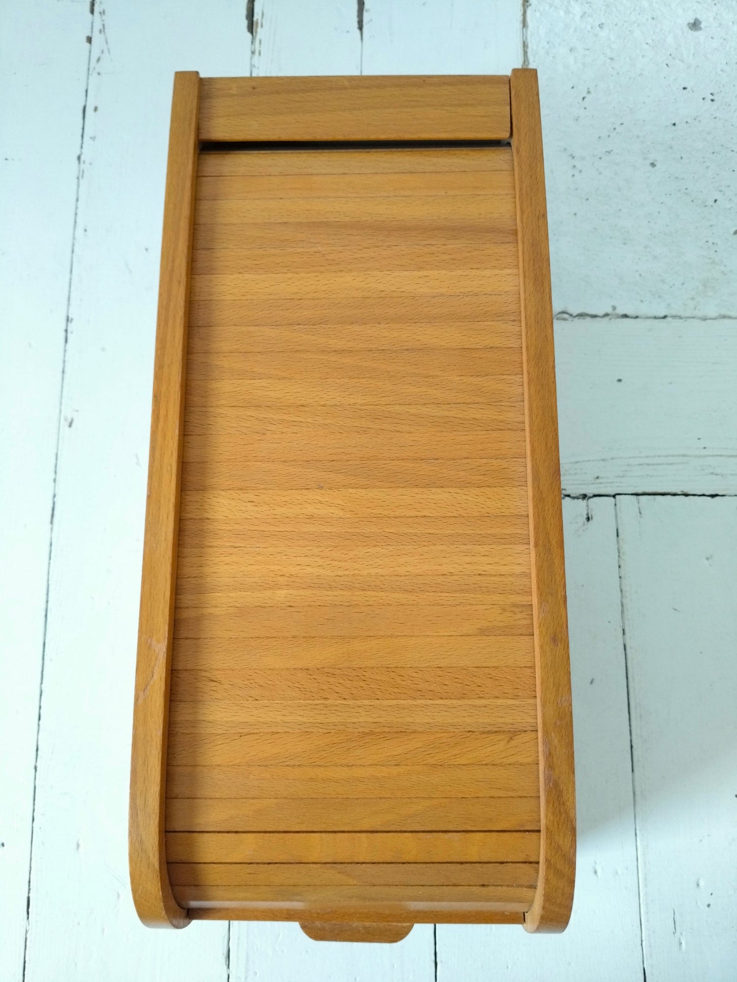 Ancienne boîte à fiches à volet en bois
