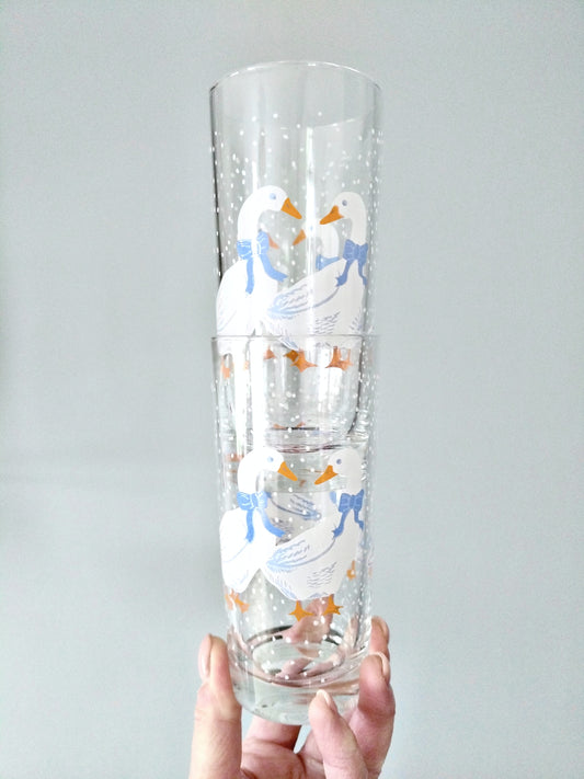2 grands verres décor oies