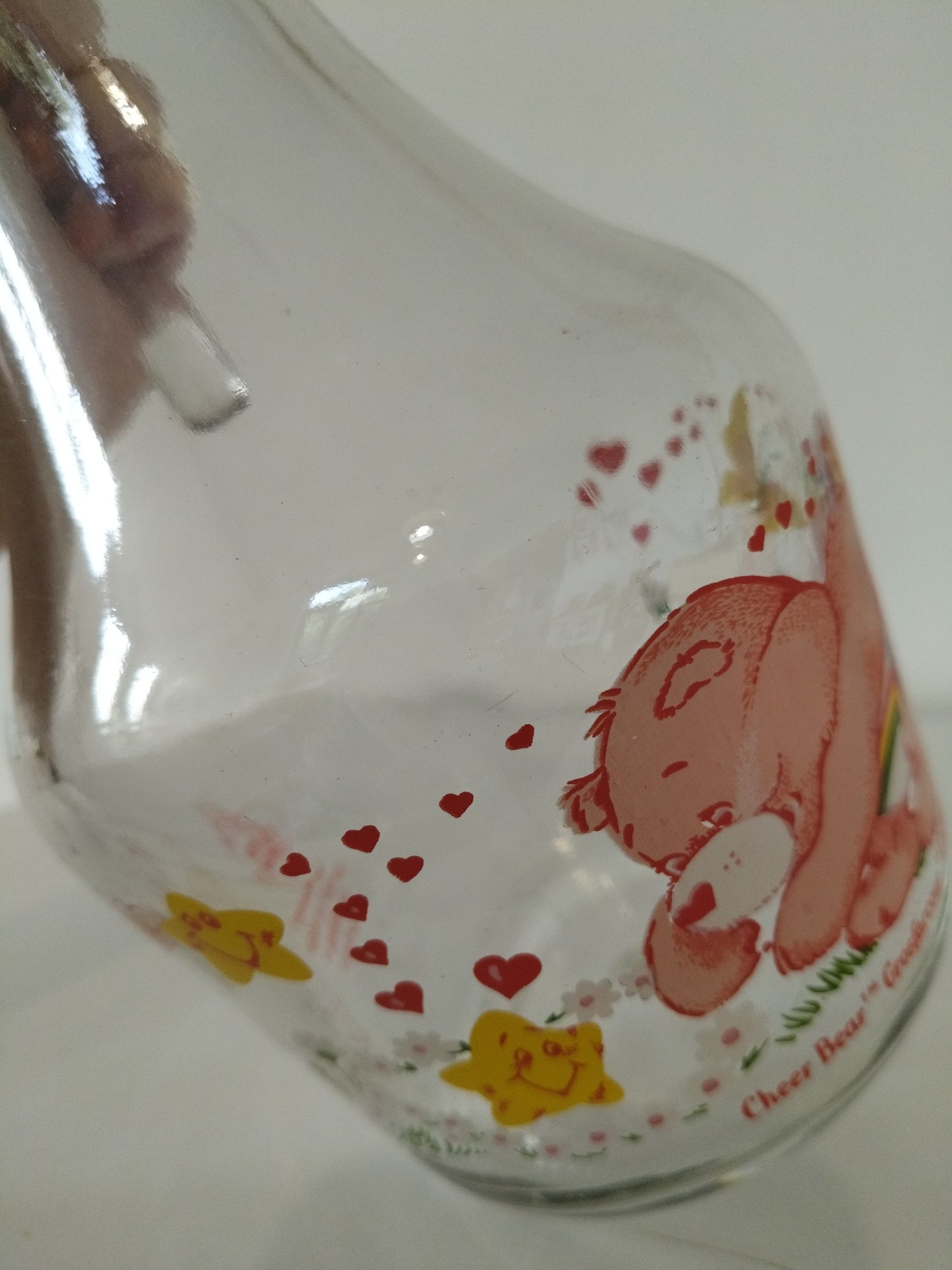Carafe pichet cruche en verre Care Bears Les Bisounours Cheer Bear Grosfarceur 1985