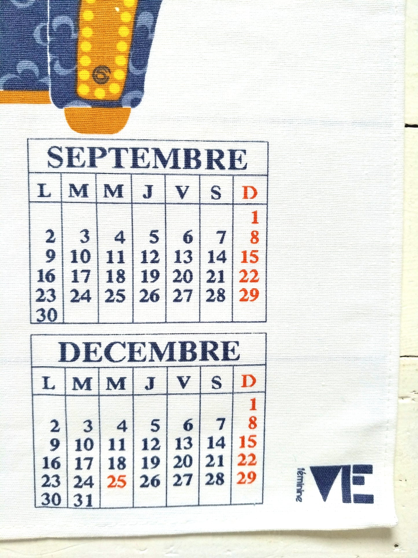 Torchon calendrier 1991 vie féminine