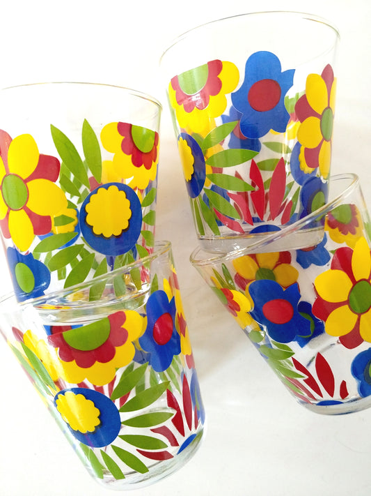 Ensemble de 4 verres à eau flower power
