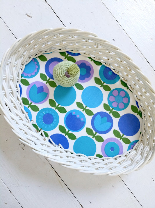 Corbeille vintage flower power en formica et scoubidou