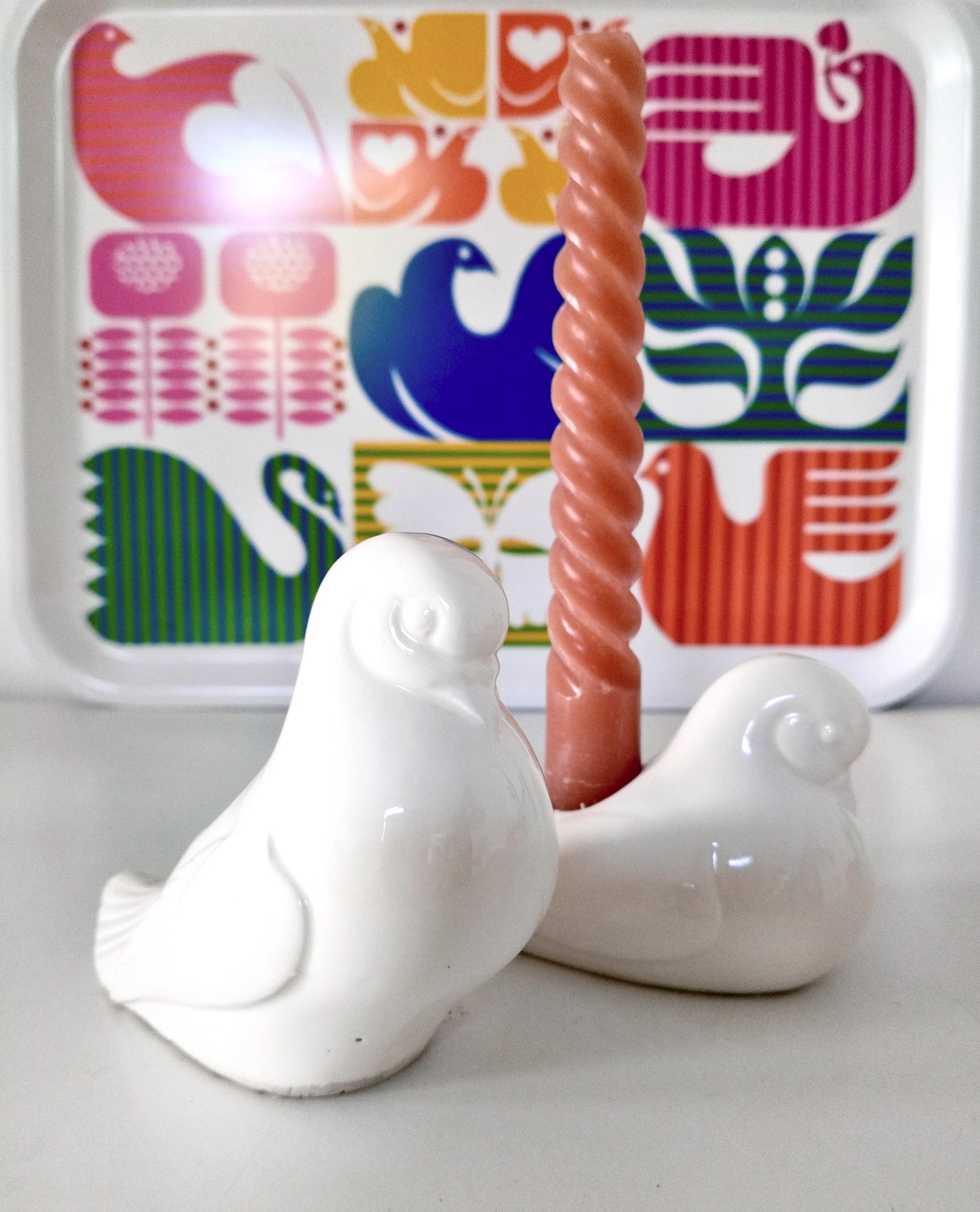 Duo de bougeoirs colombe en céramique