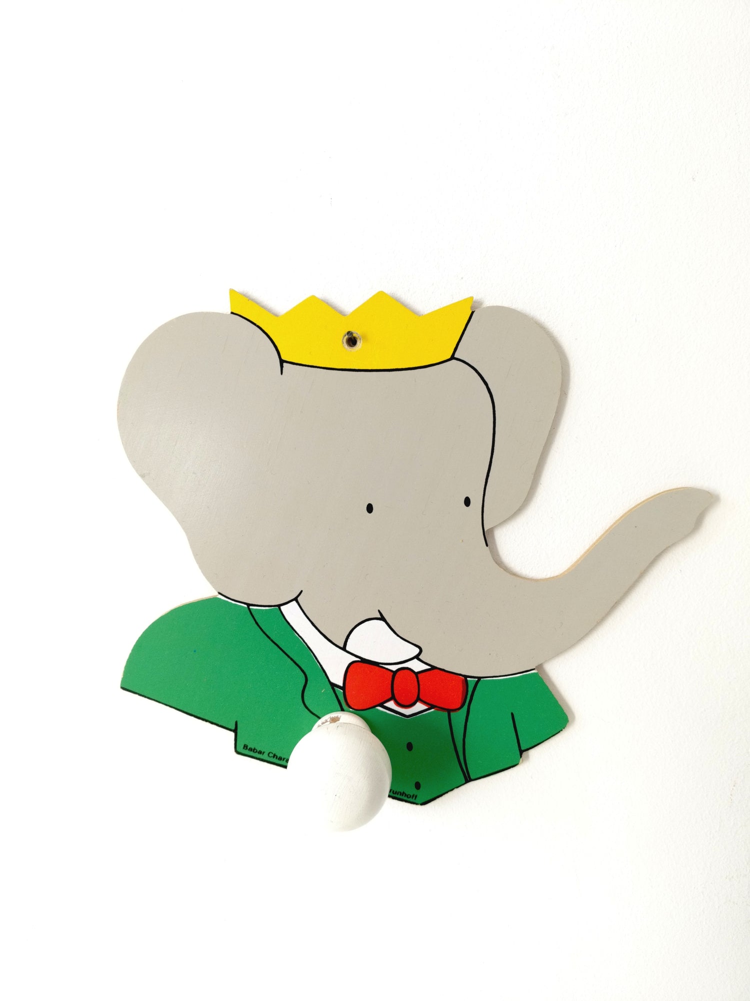 Porte-manteau/ patère murale Babar en bois par L. de Brunhoff 1989 - cetaitmieuxavant