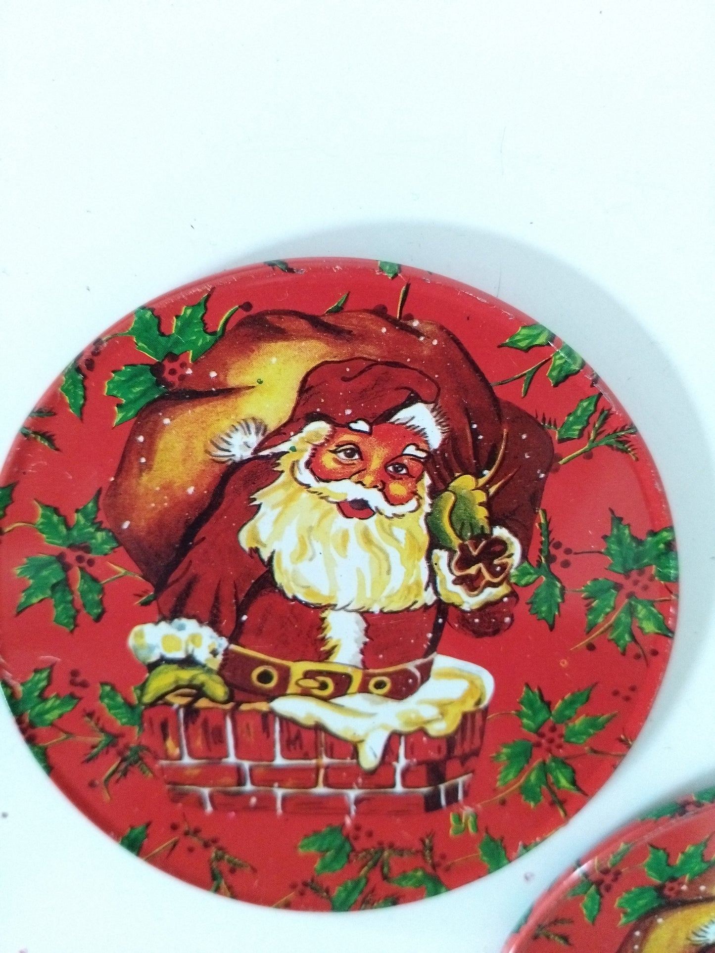 Mini plateau et 4 sous-verres métalliques de Noël publicitaires Yves Rocher