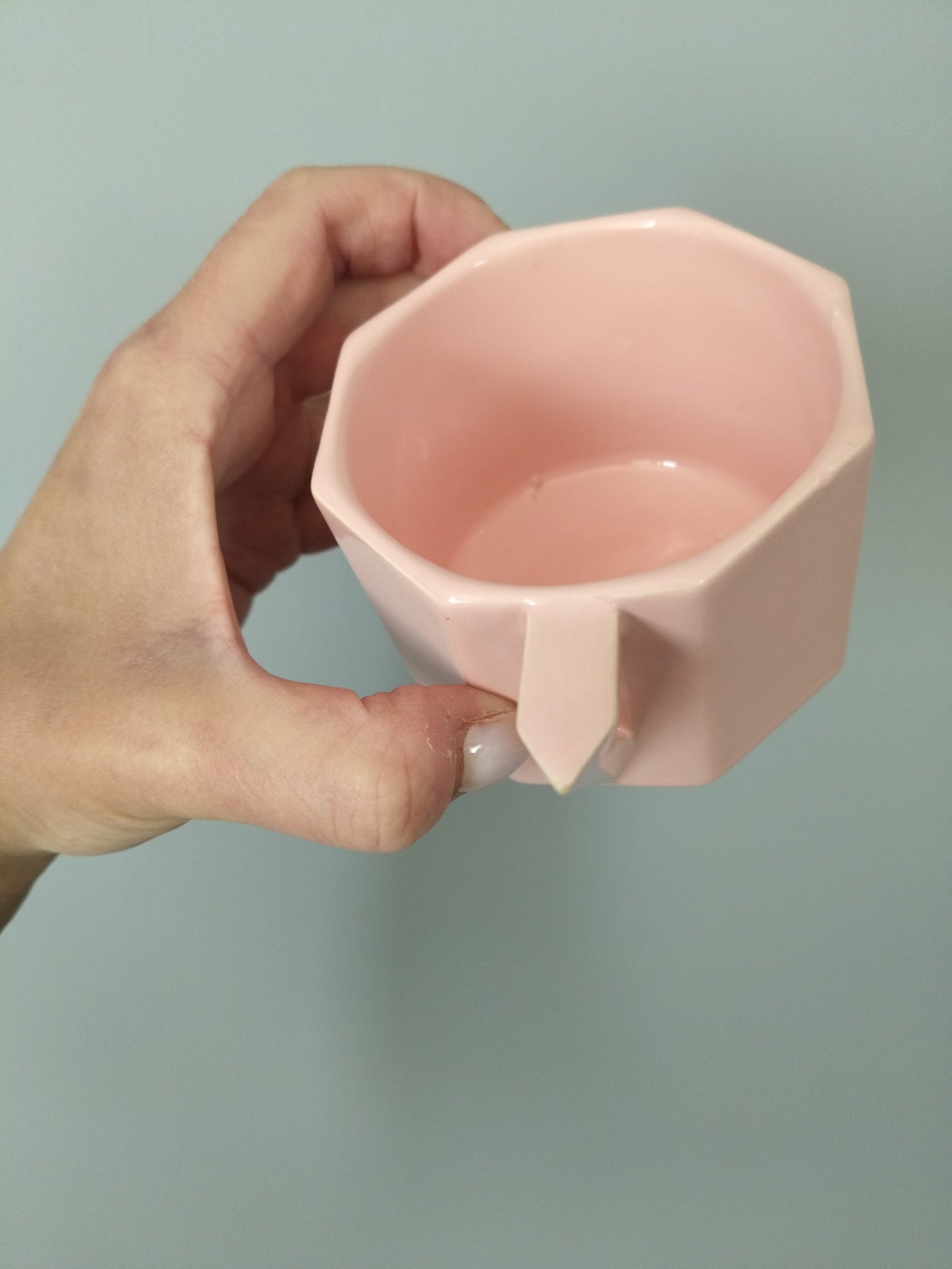Ensemble de deux tasses + sous-tasses octogonales en porcelaine rose 90's - cetaitmieuxavant