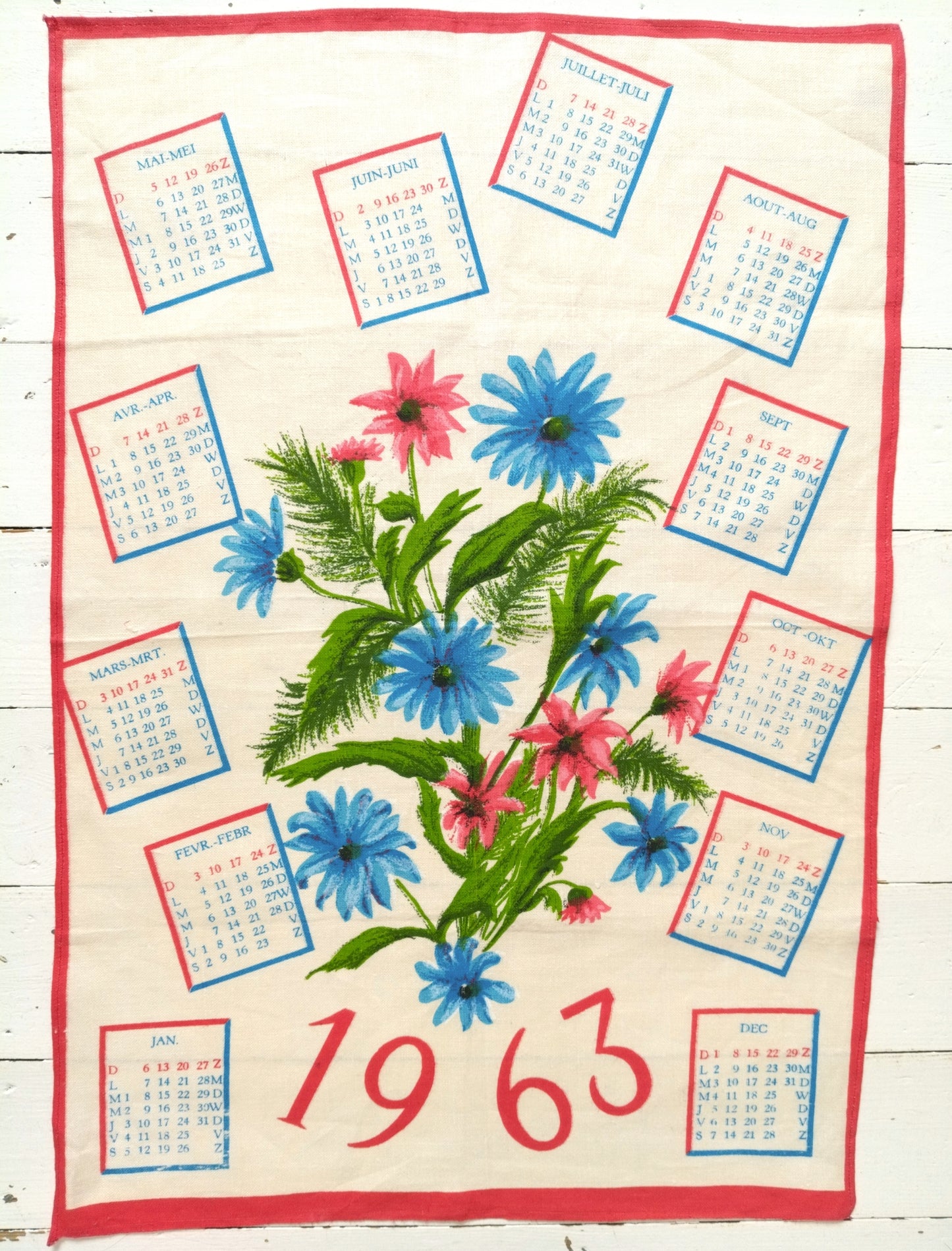 Torchon calendrier 1963 - cetaitmieuxavant