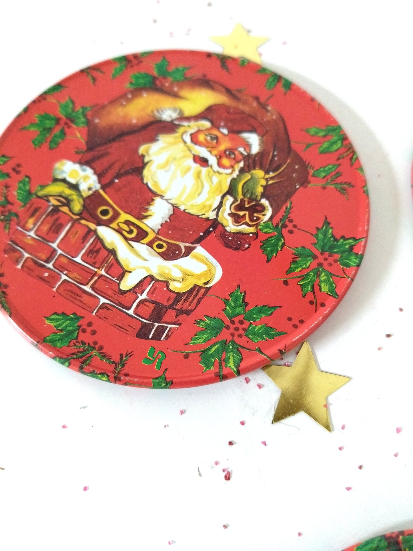 Mini plateau et 4 sous-verres métalliques de Noël publicitaires Yves Rocher