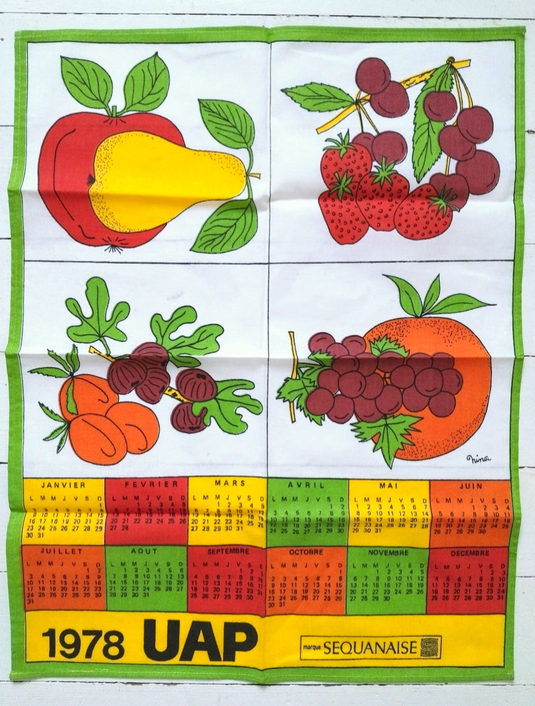 Torchon de cuisine calendrier 1978 UAP Sequanaise