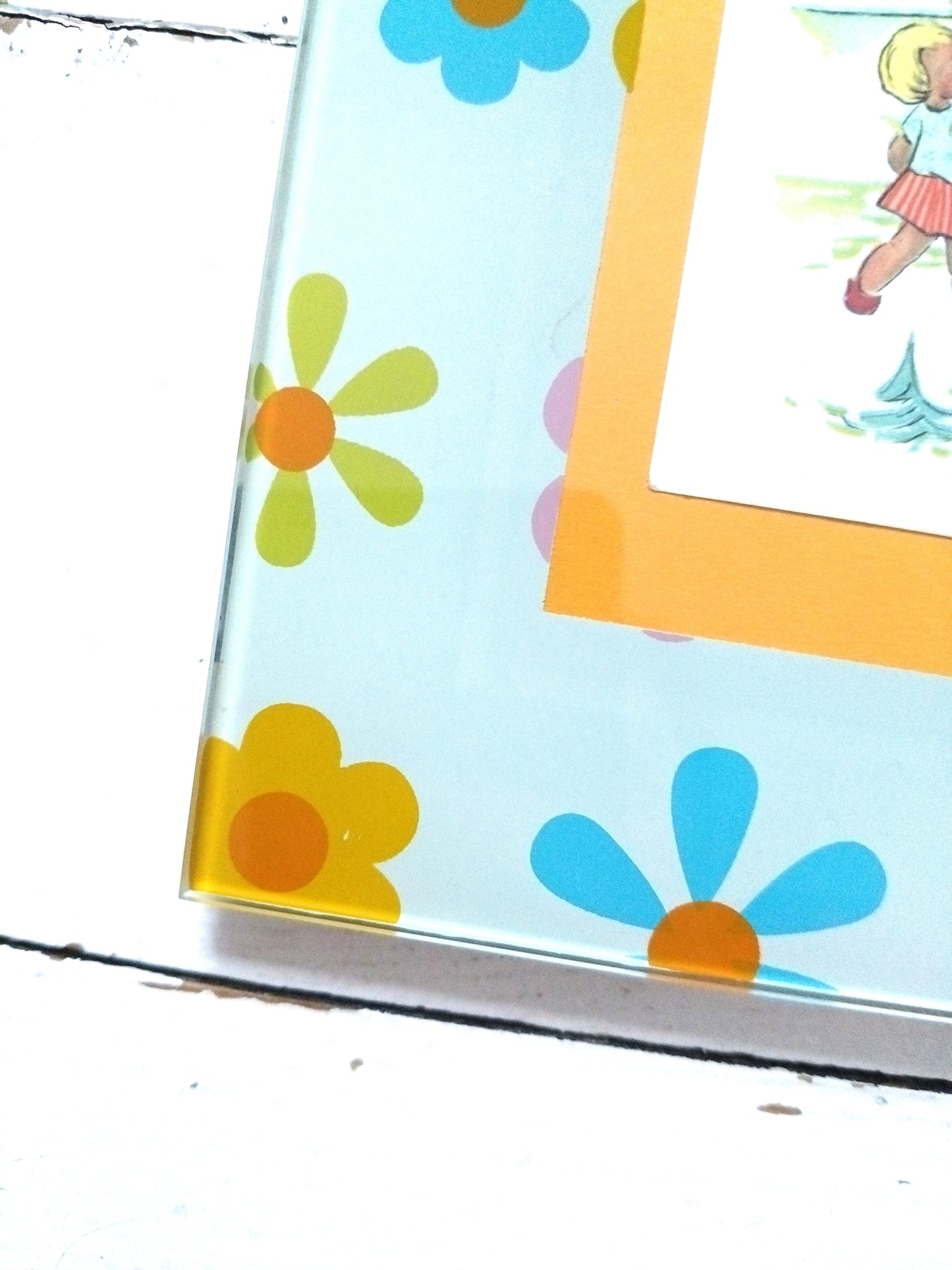 Cadre flower power en verre à poser