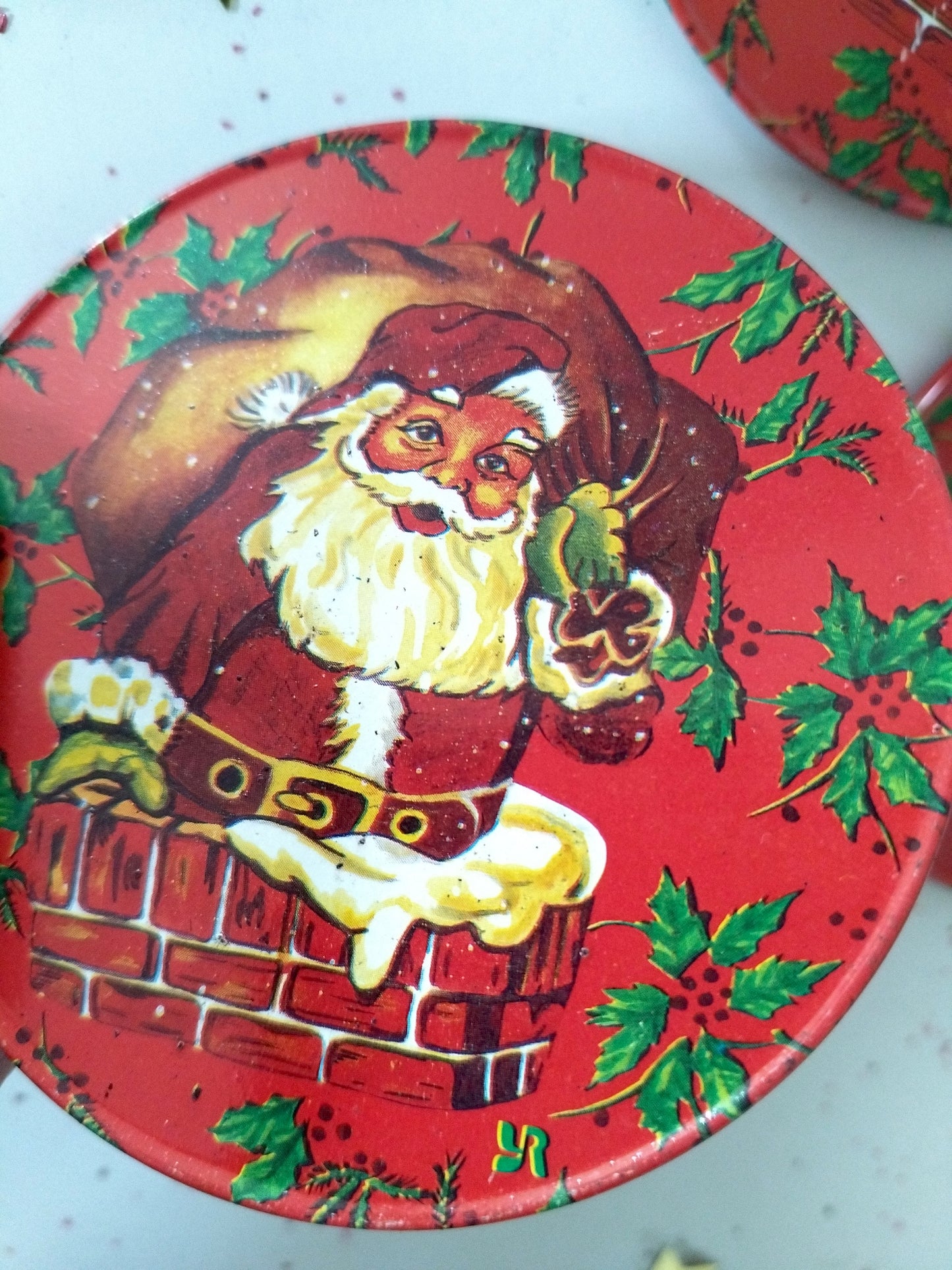 Mini plateau et 4 sous-verres métalliques de Noël publicitaires Yves Rocher