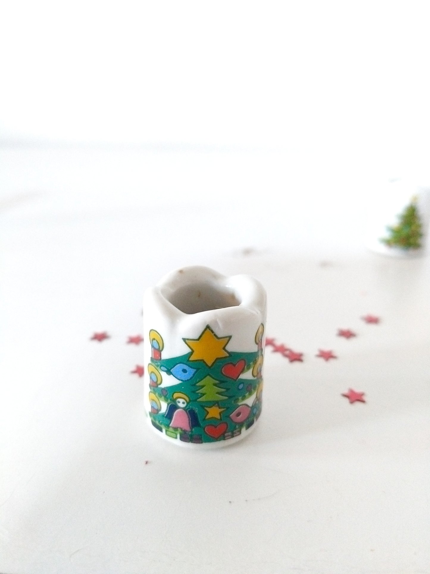 Ensemble de 3 mini-bougeoirs de Noël Germany décor sapin avec bougies rouges