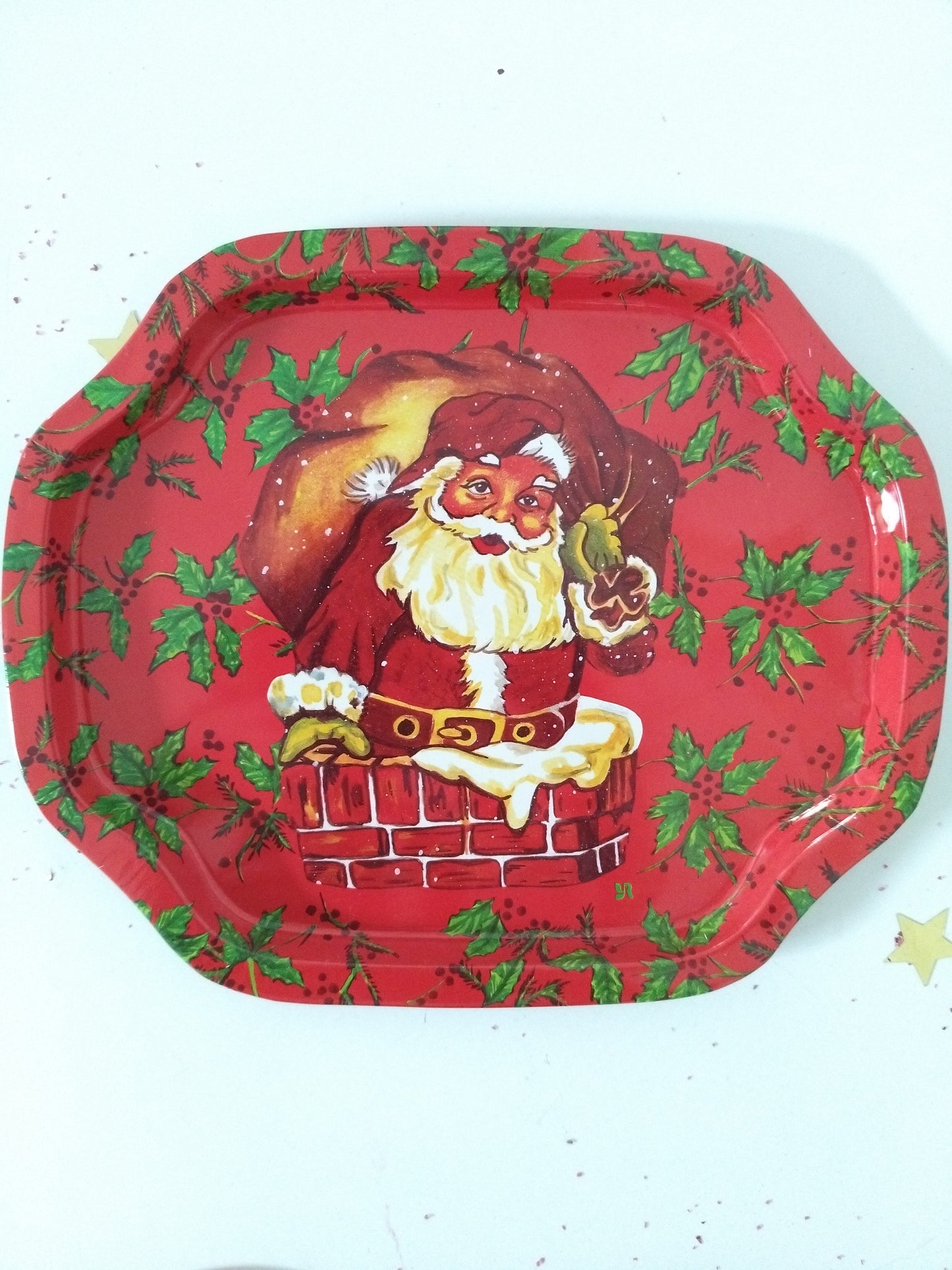 Mini plateau et 4 sous-verres métalliques de Noël publicitaires Yves Rocher