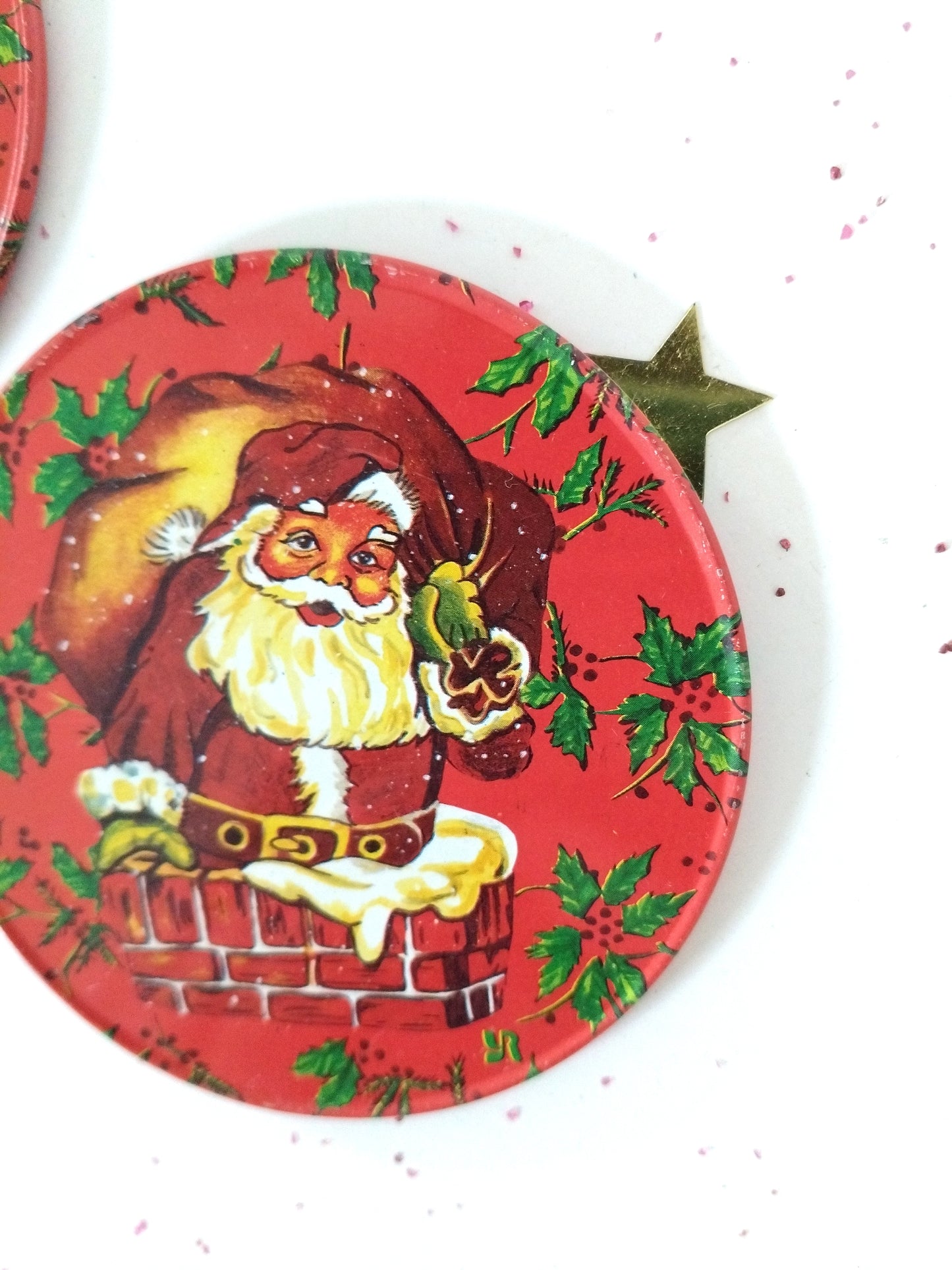 Mini plateau et 4 sous-verres métalliques de Noël publicitaires Yves Rocher