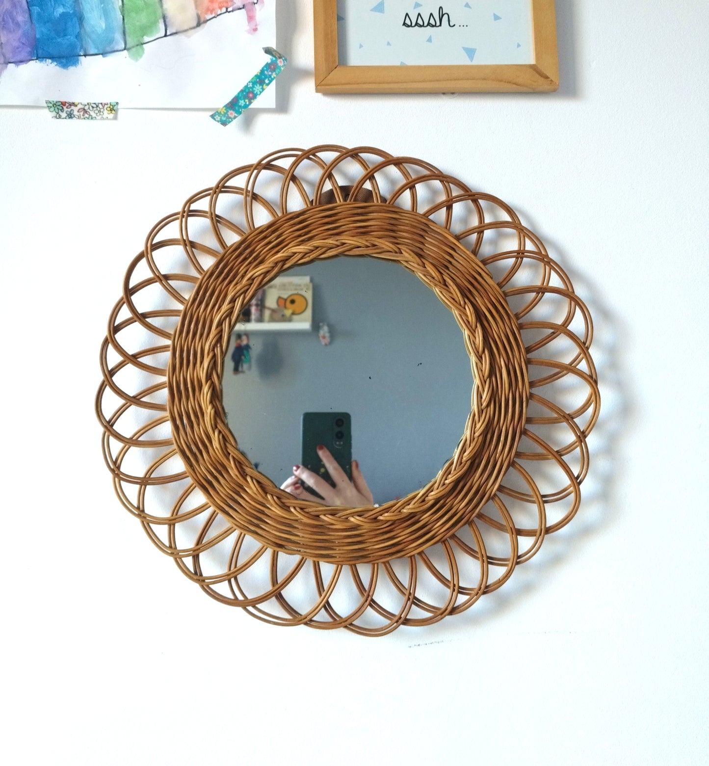 Miroir vintage osier rotin