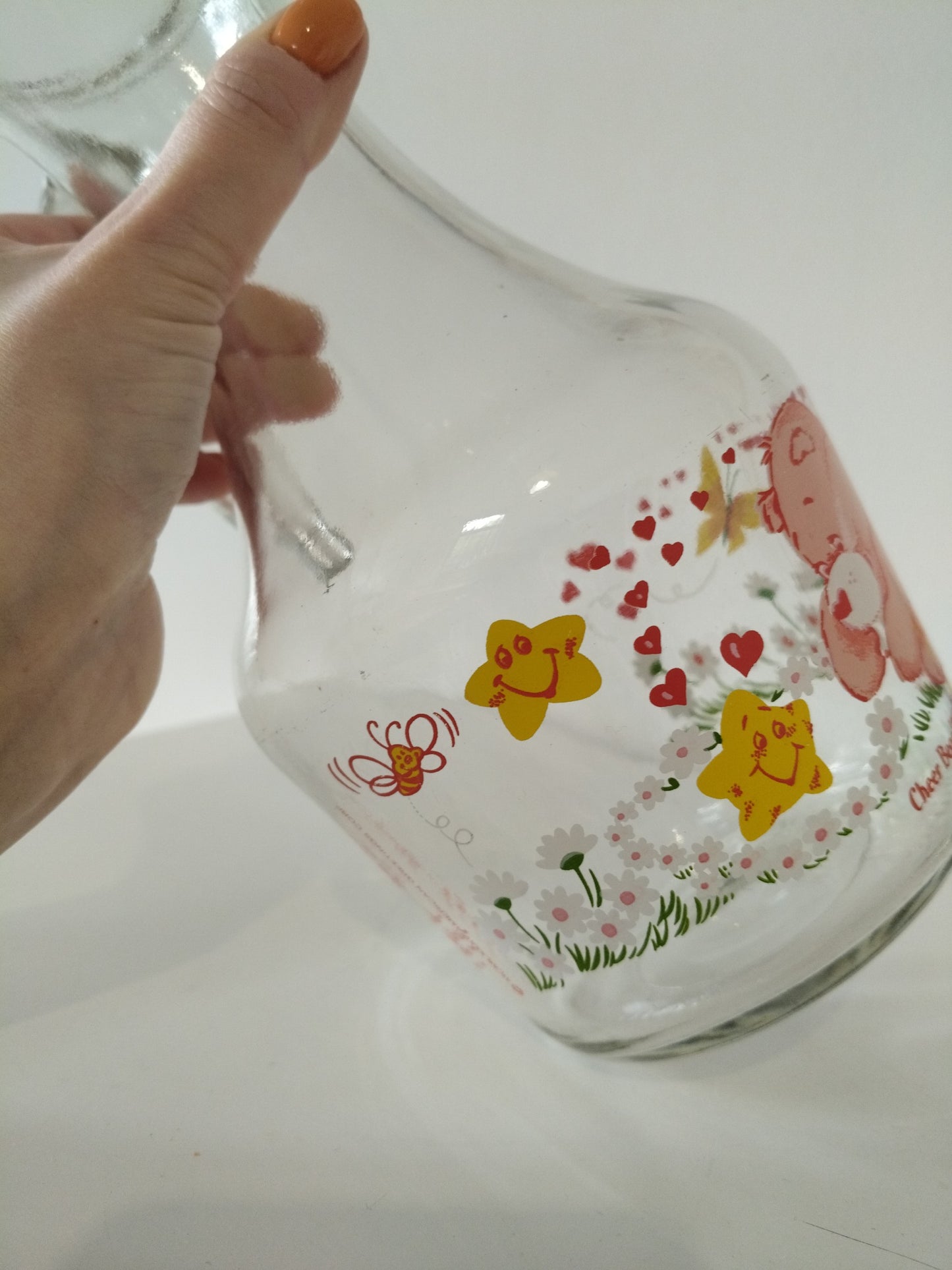 Carafe pichet cruche en verre Care Bears Les Bisounours Cheer Bear Grosfarceur 1985