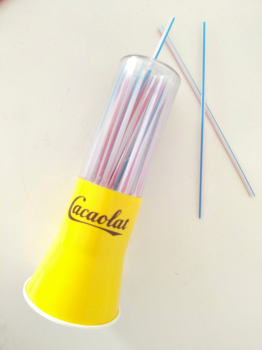 Distributeur de pailles publicitaire en plastique Cacaolat Barcelone