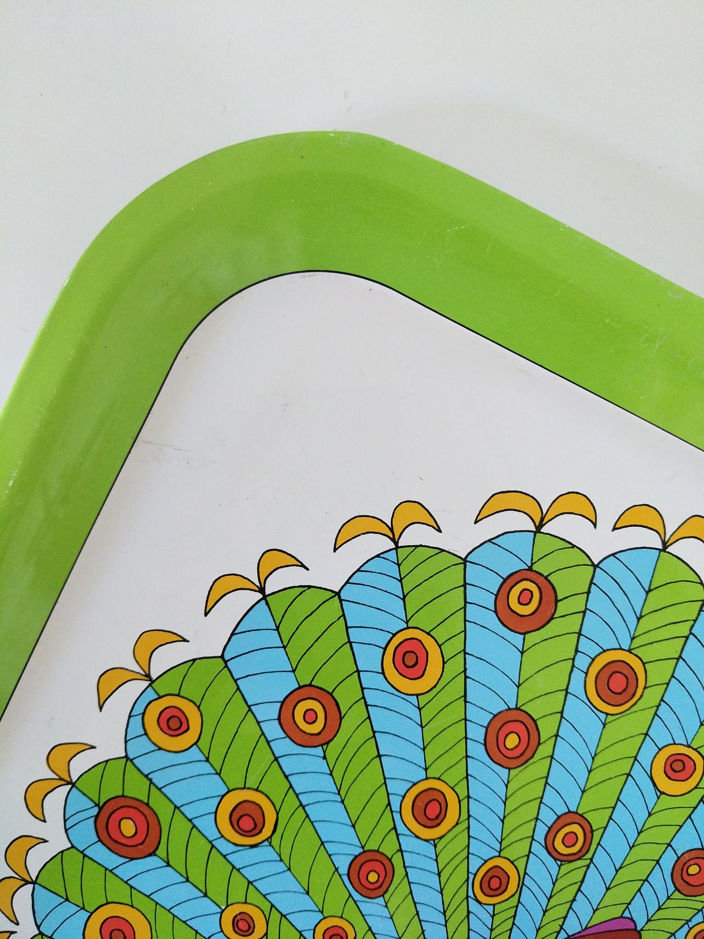 Plateau métallique paon publicitaire Préfontaines Edery