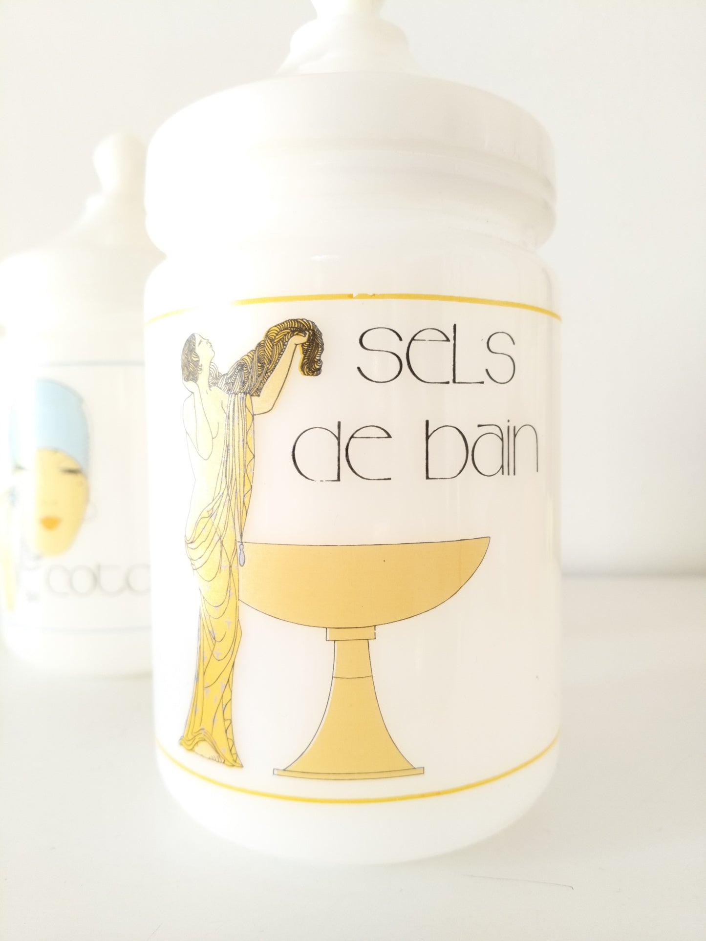 Pot de salle de bains en opaline coton ou sels de bain au choix