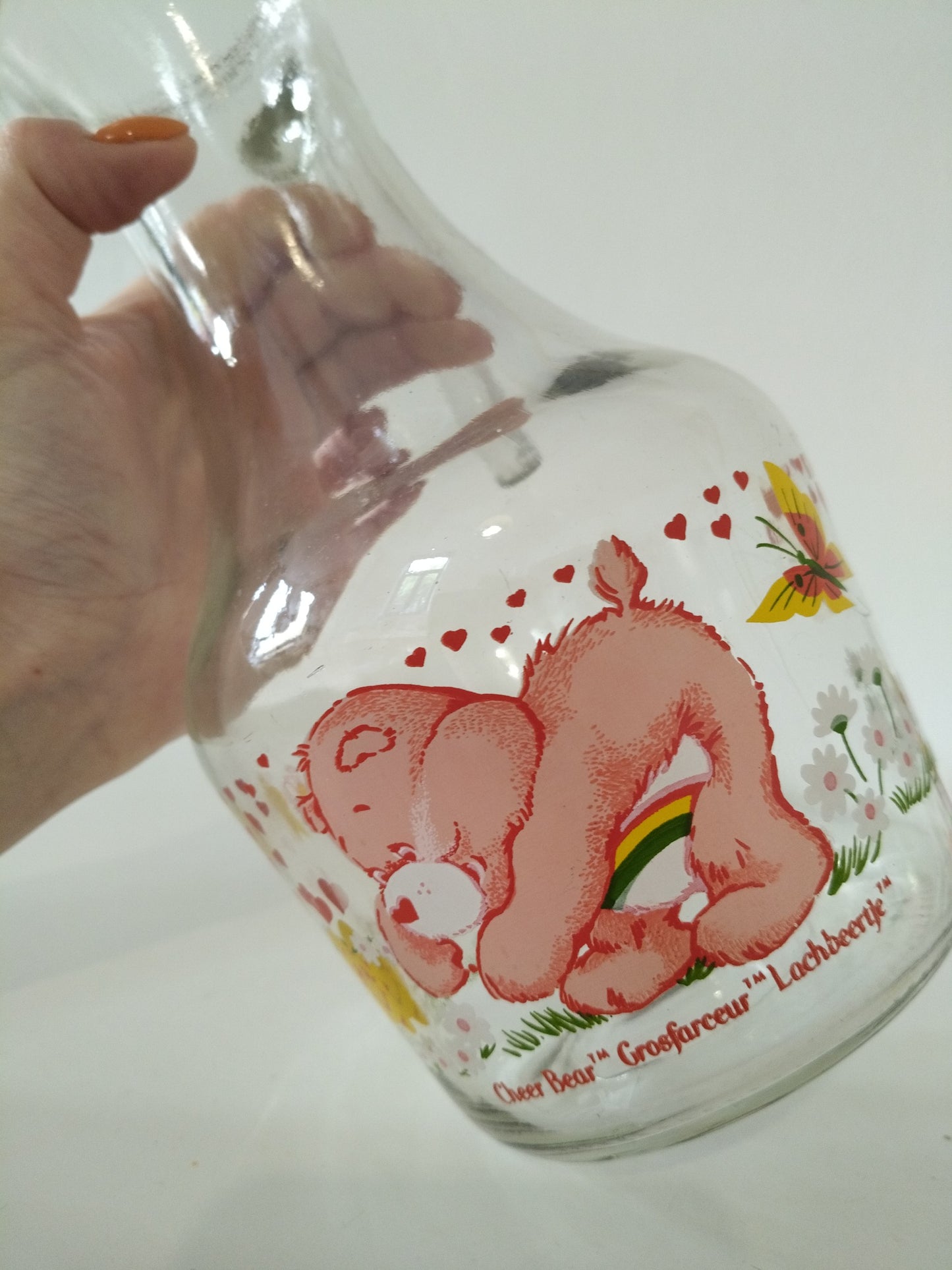 Carafe pichet cruche en verre Care Bears Les Bisounours Cheer Bear Grosfarceur 1985
