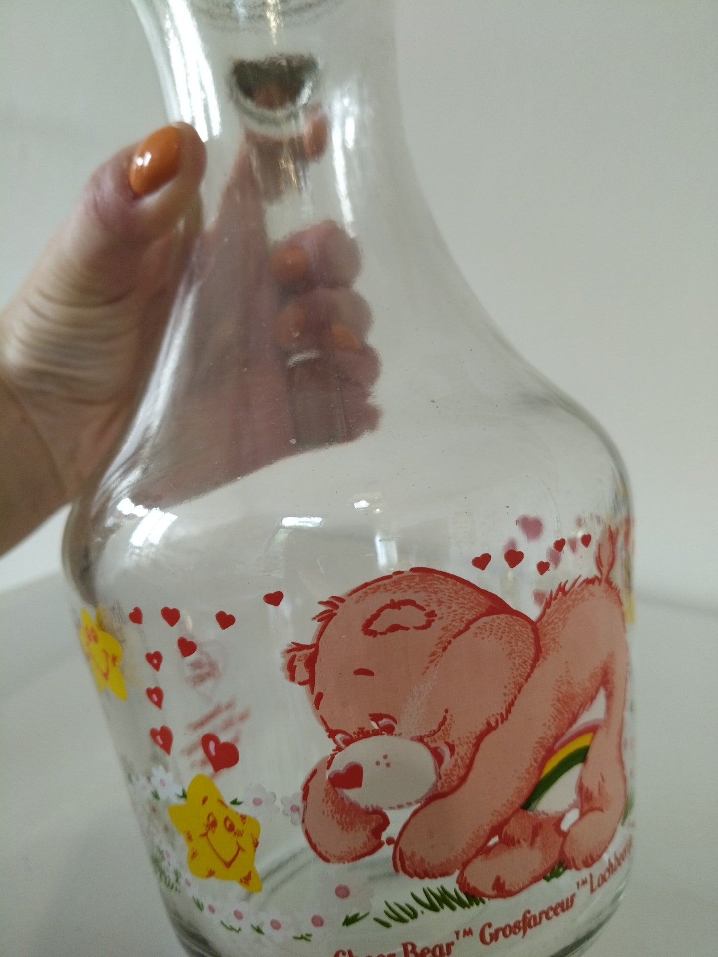 Carafe pichet cruche en verre Care Bears Les Bisounours Cheer Bear Grosfarceur 1985