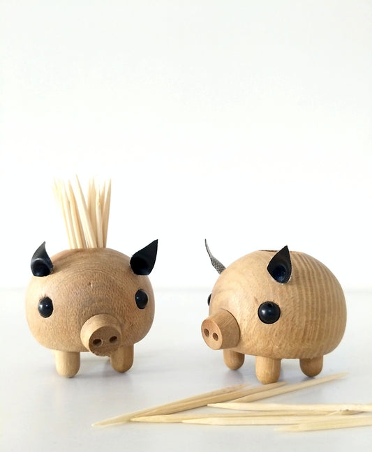 Petit cochon porte cure-dents en bois à l'unité - cetaitmieuxavant